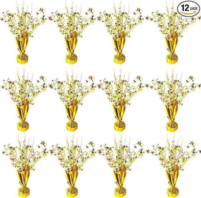 FUBININA 12 Pack Metallic Foil Spray Centerpiece Star Table Decoration Burst Table Centerpieces for Birthday New Years Nye Wedding Anniversary Graduation Holiday Party Supplies Decor, Gold