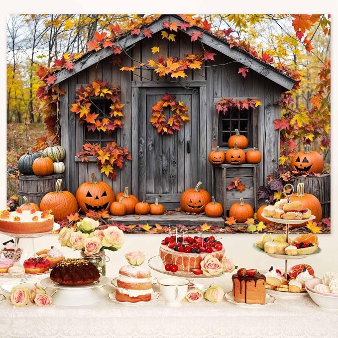 8 x 6 ft Fall Photography Backdrop Autumn Harvest Pumpkin Barn Farm Photography Backdrops Door Party Decorations Fall Festival Birthday Banner Photo Studio Props