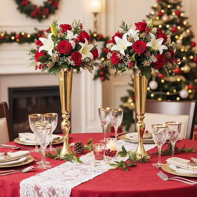 Metal Trumpet Vases for Centerpieces - Set of 10 Elegant Gold Vases for Table, 21.9" Tall Flower Stands for Table Centerpieces Anniversary Celebration Christmas Event Party Home Wedding Decorations