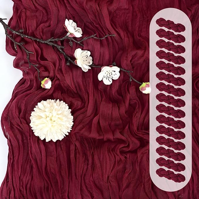 15 Pack Burgundy Cheesecloth Table Runner 17 x 108 Inch Fall Thanksgiving Boho Rustic Farmhouse Gauze Cheese Cloth Runner for Wedding Party Baby Shower Home Decor Holiday Decorations