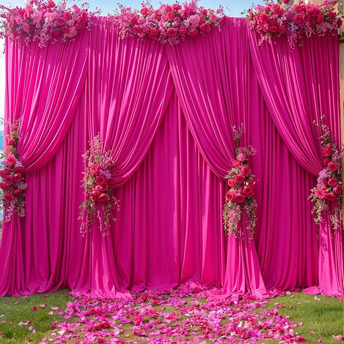 10 Panels Fuchsia Backdrop Curtain for Parties Birthday Party Wrinkle Free Hot Pink Photo Curtains Backdrop Drapes Fabric Decoration for Wedding 50ft(W) x 10ft(H)