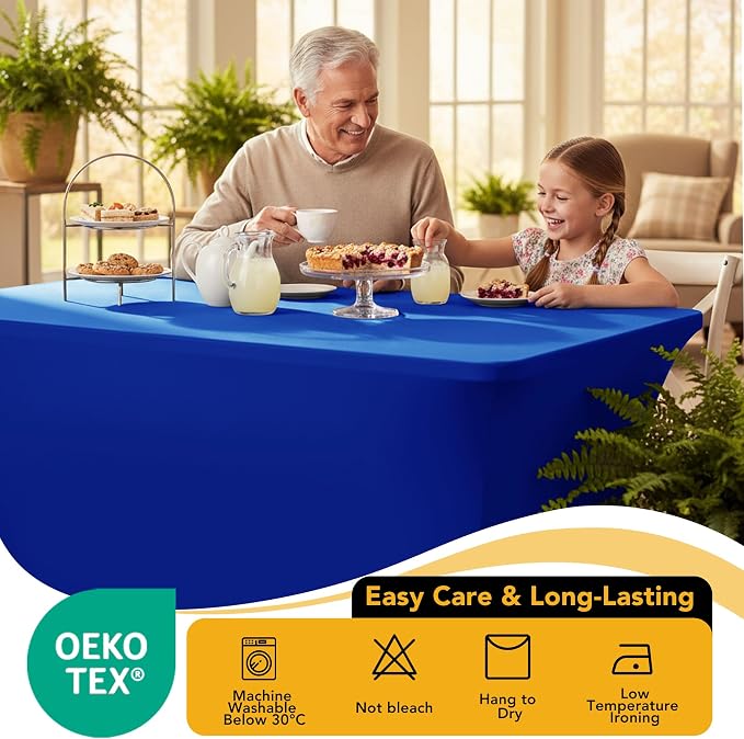6-Pack Premium Royal Blue Spandex Tablecloths for 8ft Rectangle Tables, Stain & Wrinkle-Resistant, Washable Stretch Polyester Fitted Table Cover for Weddings, Banquets, Trade Shows Events