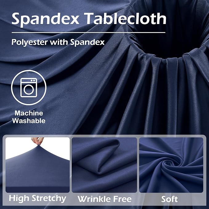 6 pk Navy Blue Spandex Tablecloth 6ft with Ruffled Skirt, Wrinkle Free High Stretch Fitted Tablecloths for 6 Foot Rectangle Tables, Elastic Navy Spandex Table Covers 6 ft for Graduation Wedding Party