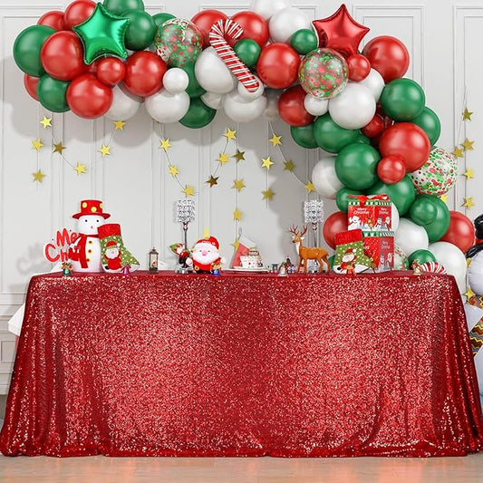 Juya Delight 60" x 102" Red Sequin Tablecloth Rectangle Sequin Table Cover for Wedding Birthday Party Festival Ceremony Cake Dessert Table