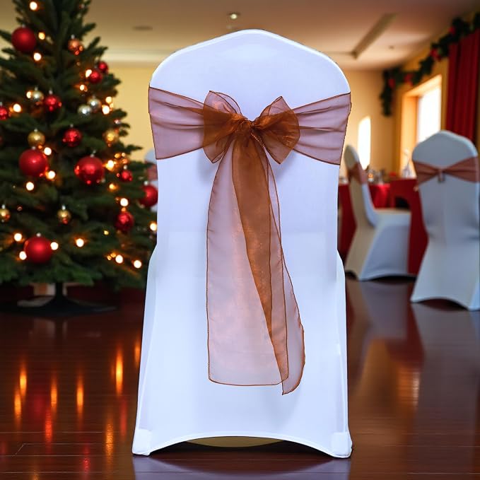 MDS® Pack of 75 Organza Chair Sashes for Wedding Decoration, Reusable Sheer Chair Bows for Banquet Chair Cover, Reception, Bridal Shower, Baby Shower, Birthday Party & Special Events - Bronze