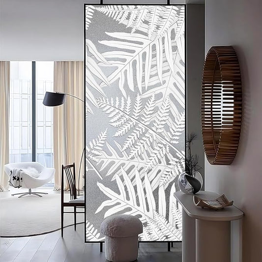 Faux 3D Frosted Tropical Window Privacy Film for Glass Door and Window， 29.53"x68.90" 3D-Ferns