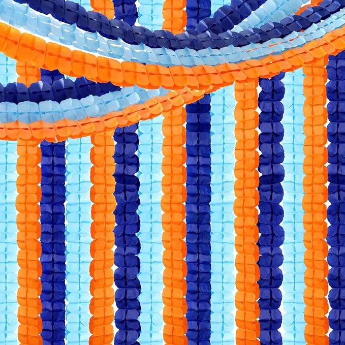Navy-Dusty Blue Orange Birthday Party-Decorations - 12pcs Streamers-Garland Fathers Day 4-Leaf Clover Paper Banners,Bachelorette Baby Bridal Shower Wedding Graduations Decor Backdrop Ouruola