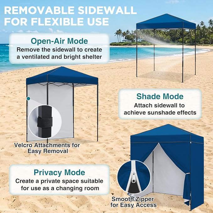 EAGLE PEAK 6x4 Instant Pop Up Canopy Tent with 4 Side Wall Panels, Straight Leg Sun Shelter, Portable Canopy with Carry Bag for Camping, Beach & Sports, Dark Blue