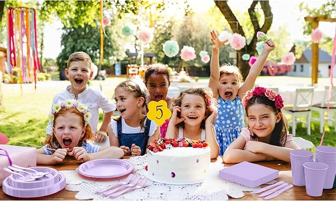 350 Pcs Lavender Plastic Plates For Party, Lavender Disposable Plates Set, 50 Of Each 9" Dinner Plate Set, 7" Dessert Plate, Cups, Napkins & Cutlery Plastic Dinnerware Set Exquisite