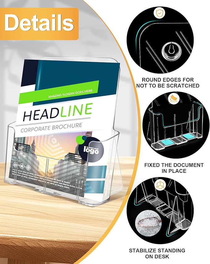 Acrylic Brochure Holder 8.5 x 11, 2 Pack Clear Brochure and Business Rack Card Holder Stand, Wall Mount Flyer Holder for Store Office Magazine Pamphlet Literature Document Menu Journals