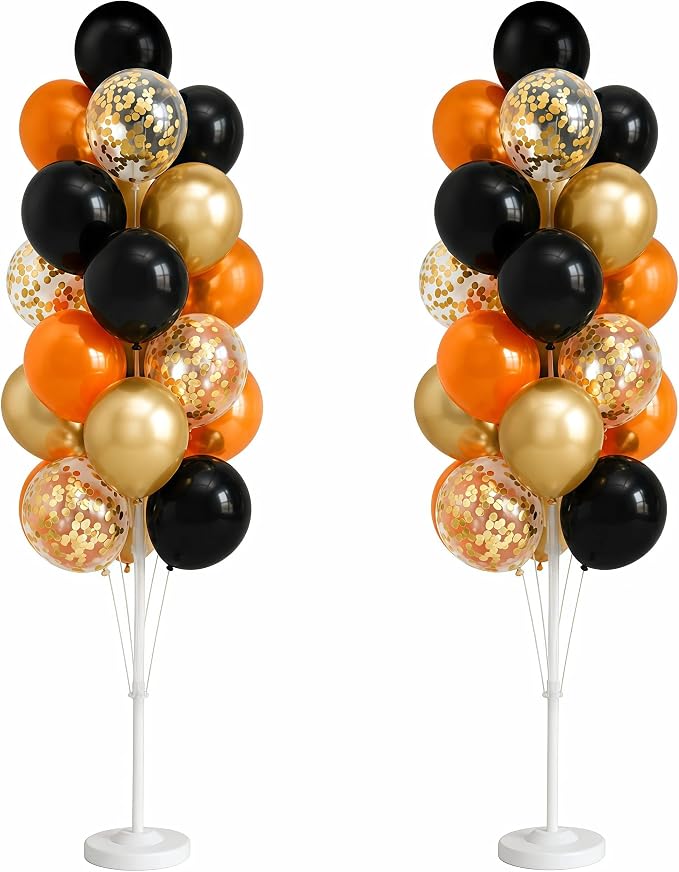 Balloon Column Kit Set of 2 With Balloons Included - with Base, and Pole,Balloon Tower Backdrop Decoration for Wedding, Baby Shower, Birthday Party, or Bachelorette Parties (Black Orange)
