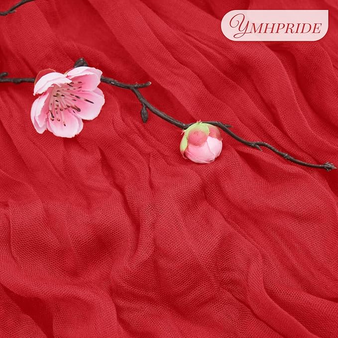 12 Pack Cheesecloth Table Runner 35 x 120 inch Long Boho Cheese Cloth Gauze Table Runners Semi Sheer Table Runner for Wedding Decor, Bridal Shower, Birthday Party (Red)