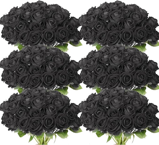 102 PCS Black Roses Artificial Flowers, Fake Roses Bouquet, Artificial Black Rose with Stems for DIY Wedding Flowers Decoration, Valentines Day Mothers Day, Bridal Bouquet Rose