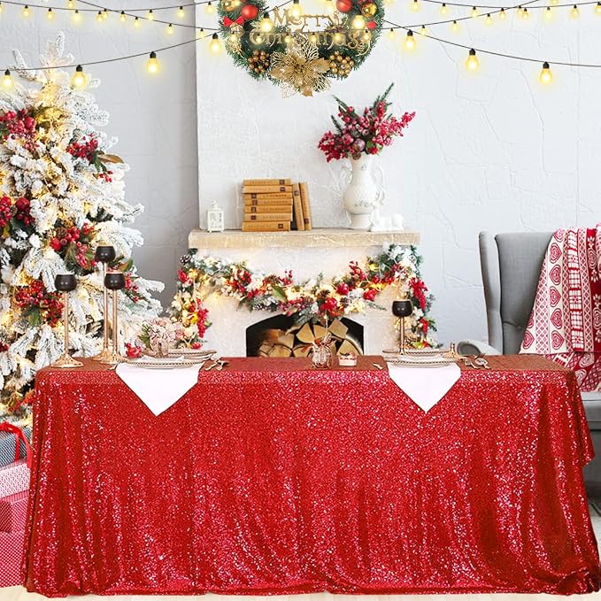Juya Delight 60" x 102" Red Rectangle Sequin Tablecloth for Party Dinner Banquet Festival Wedding Anniversary Exhibition Dessert Table