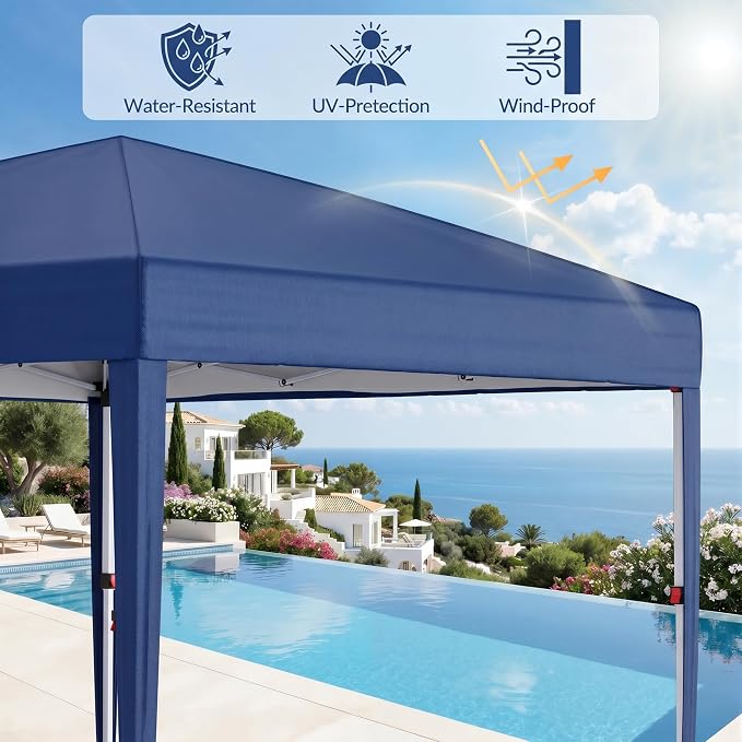 10x10 Pop Up Canopy with Sidewalls, Instant Tent with Carry Bag, Height Adjustable Waterproof Shade Canopy, for Event, Parties, Camping (Blue, 10x10 with Sidewalls)