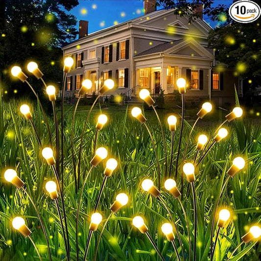 OZS 10 Pack Total 80 LED Solar Firefly Lights Fairy Outdoor - Solar Garden Lights Outdoor, Sway by Wind, Waterproof for Garden Patio Pathway Fairy Decor (Warm White)