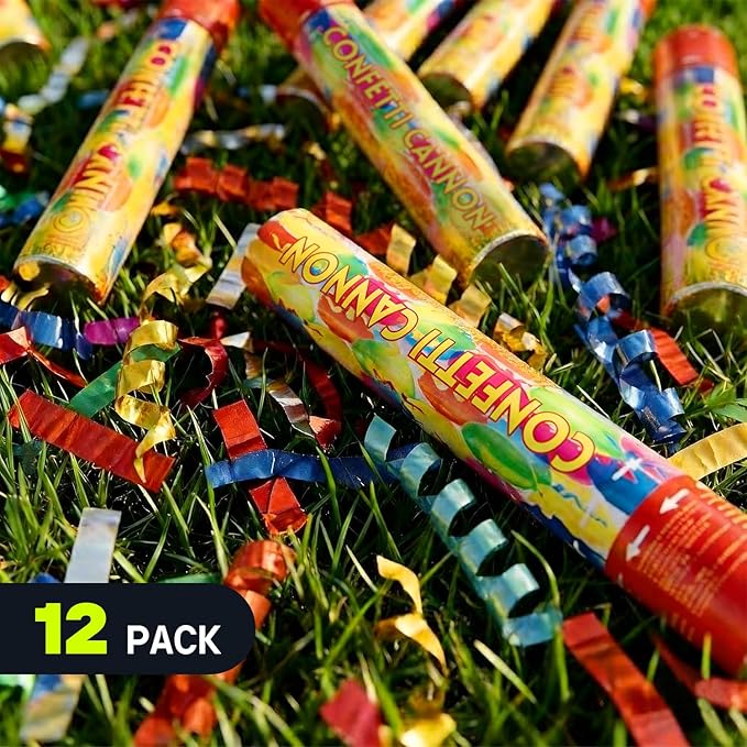 Confetti Poppers 12Pack Streamer Confetti Cannon 12inch Multicolor Confetti Party Poppers Foil Confetti Streamer Poppers Blaster for Wedding Birthday Graduation Party Christmas New Year Celebration