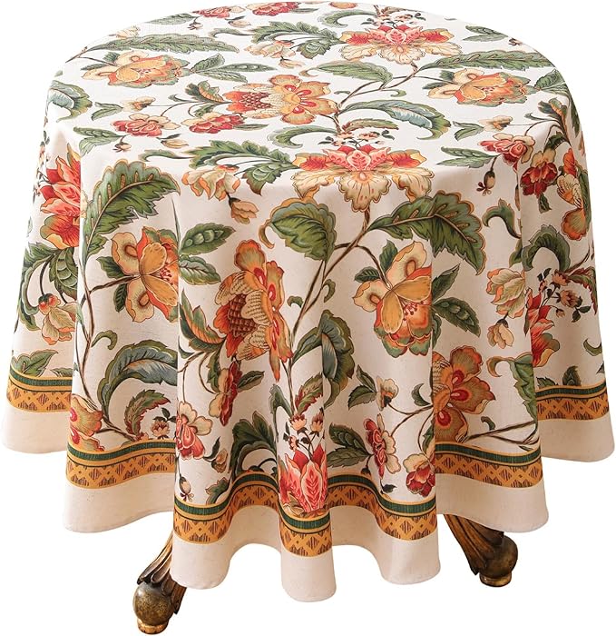 patdrea Vintage French Linen Tablecloth,Round,Diameter 67"-Santiago A | Elegant Print Table Cloth for Round Table,Colorful Floral Patterned,for Dining Room Tea Party Vender Banquet