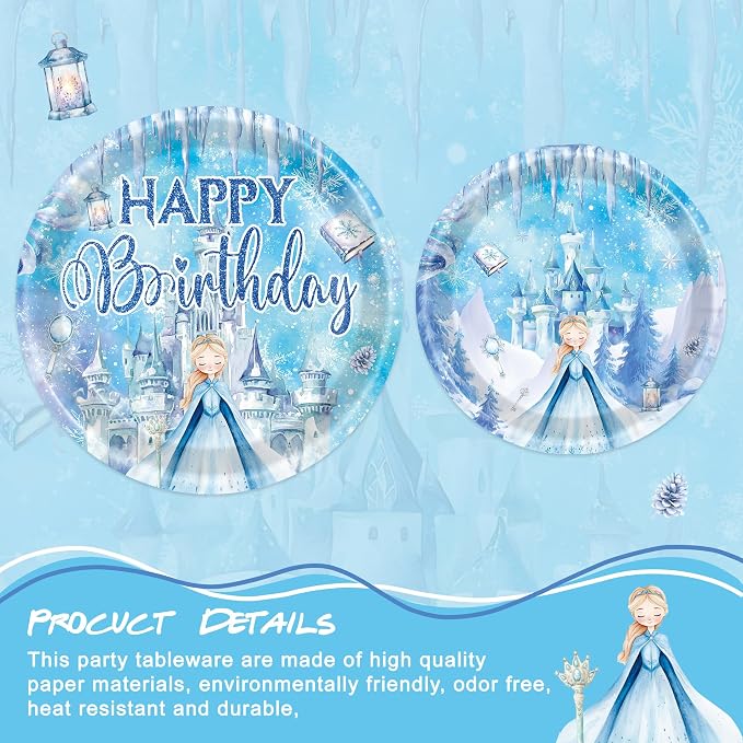 120 PCS Frozen Birthday Party Supplies Frozen Princess Themed Party Decorations for Kids Birthday for 20 Guests