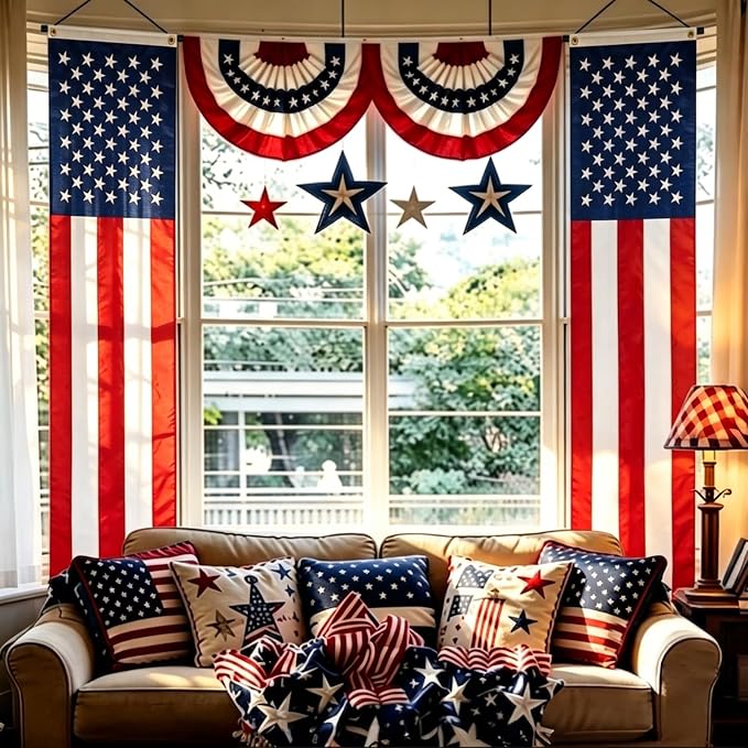 Bradford American Door Banners 2 pcs 250 Anniversary Decorations, Embroidered 20x96 Inch Hanging USA US Flags with 2 Brass Grommets for Memorial Day 4th of July Décor