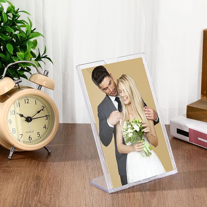 Maitys 50 Pack 4x6 Acrylic Picture Frame Bulk Vertical Clear Plastic Photo Frames Self Standing Brochure Holders Price Display Signs L-shape Plastic Frames for Wedding, Restaurant, Office, Desktop