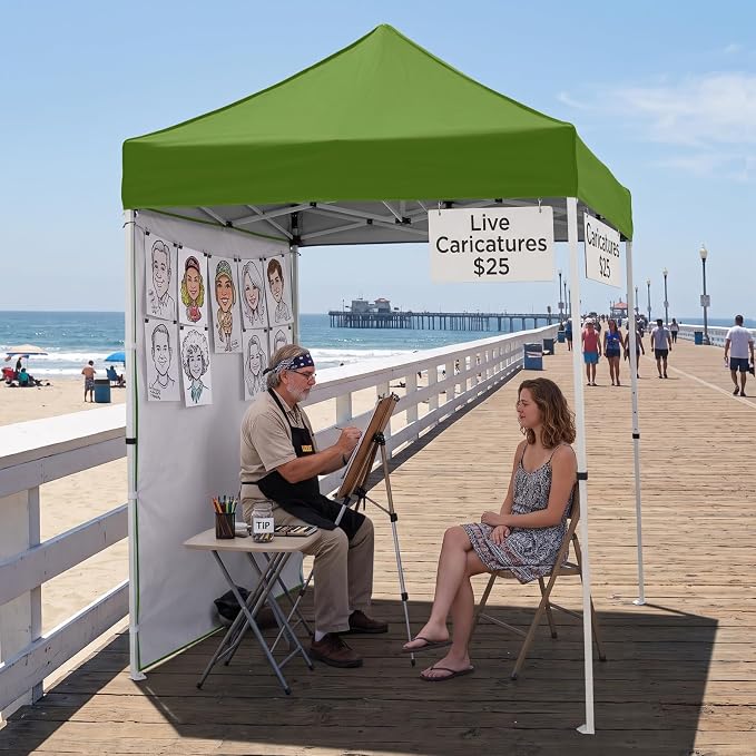 EAGLE PEAK Pop up Canopy 5x5, Outdoor Portable Canopy Tent with One Removable Sunwall, Carry Bag Included, Grass Green