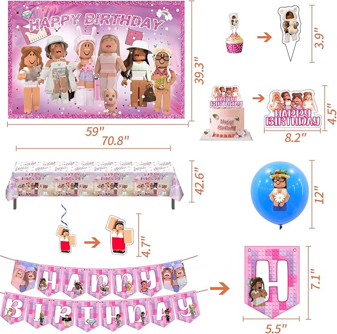 Birthday Party Supplies - Theme Children's Party Decorations Included 18-Balloons, 1-Backdrop, 1-Banner, 6-Hanging Swirls, 1-Tablecloth, 24-Cupcake Cake Toppers