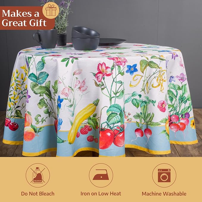 Maison d' Hermine Table Cloth Round Table 100% Cotton 63 Round Inches Tablecloth Reusable Decorative for Dining Kitchen Room Farmhouse Party Home Hotel Restaurant Spring Summer - Giverny