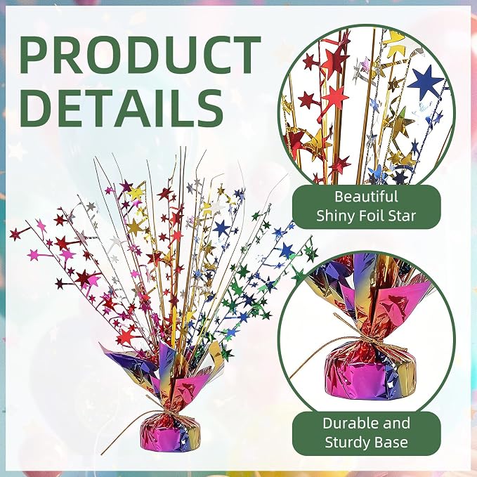20 Pack Colorful Star Table Decorations Metallic Foil Spray Centerpiece Burst Table Centerpieces for Birthday Party Decoration Graduation Wedding Baby Shower Party Supply (Colorful)