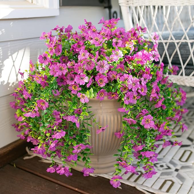 HyeFlora Artificial Flowers for Outdoors Garland Decoration, 2Pcs Purple Fake Hanging Flowers, UV & Fading Resistant, Faux Decor for Home Porch Patio Balcony Planter Yard