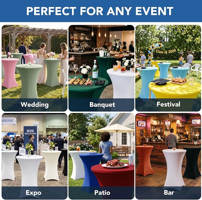 Cocktail Table Covers-Spandex Round High Top Table Cloths 4 Pack 32x43 Inch-White Stretch Fitted Bar Tall Tablecloth for Pub Bistro Highboy Party Event Banquet Height Folding Satnding Tables