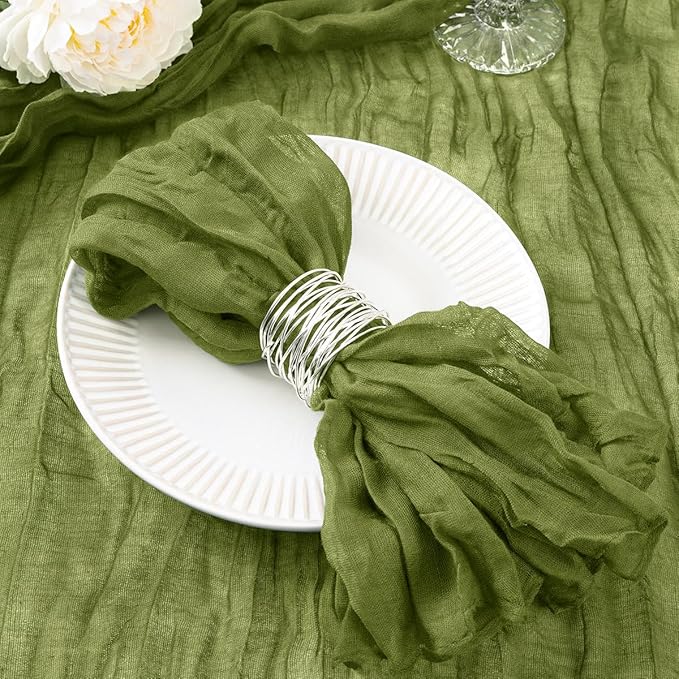 DeZerlor 12 Pack Olive Green Cheesecloth Napkins Spring Cloth Napkins Set of 12 Olive Dinner Napkins Bulk 21x21 Inches for Wedding Bridal Shower Baby Shower Parties