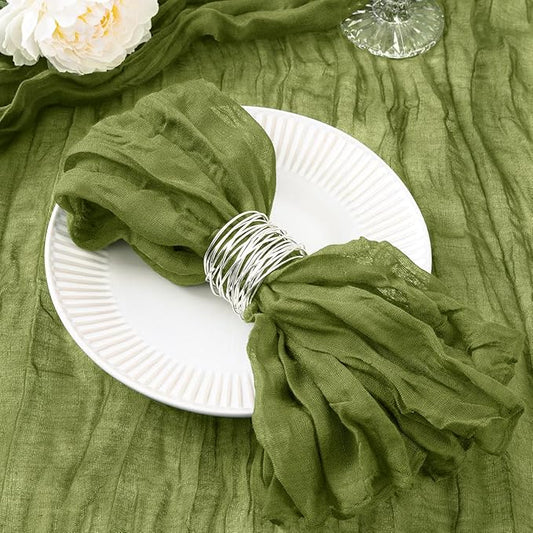 DeZerlor 50 Pack Olive Green Cheesecloth Napkins Spring Cloth Napkins Set of 50 Olive Dinner Napkins Bulk 21x21 Inches for Wedding Bridal Shower Baby Shower Parties