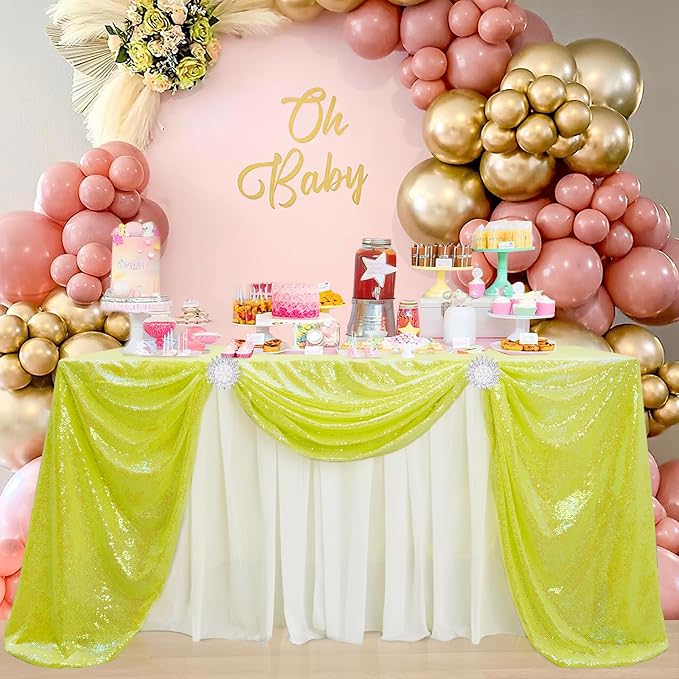 B-COOL Mermaid Sequin Tablecloth Crystal Yellow Glitter Table Linen Party Tablecloth 60x102 Inch Sequin Table Fabric for Wedding Birthday Banquet