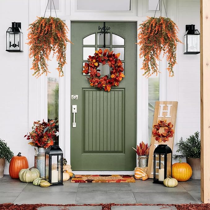 RECUTMS Fake Fall Monkey Plants 31.5" Artificial Hanging Eucalyptus Vine | 3Pcs,Outdoor Artificial Plants UV Resistant,Faux Salmon Leaves Greenery for Fall Indoor Outdoor Porch Yard Home Wedding Decor