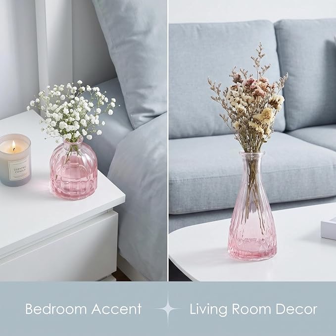 Mini Bud Vases Centerpieces for Tables,Clear Bud Vases for Flowers,Small Flower Vases Suitable for Birthday Party,Anniversary,Wedding Reception,Baby Shower (GradPink, 12PCS)