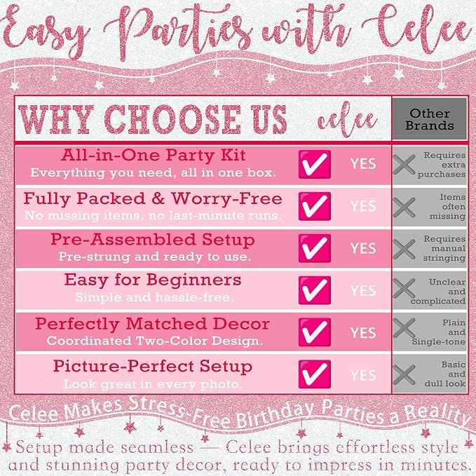 Pink Birthday Party Decorations Set - Pink and White Happy Birthday Banner Balloons Foil Curtains Hanging Swirls for Girls Birthday Party Supplies