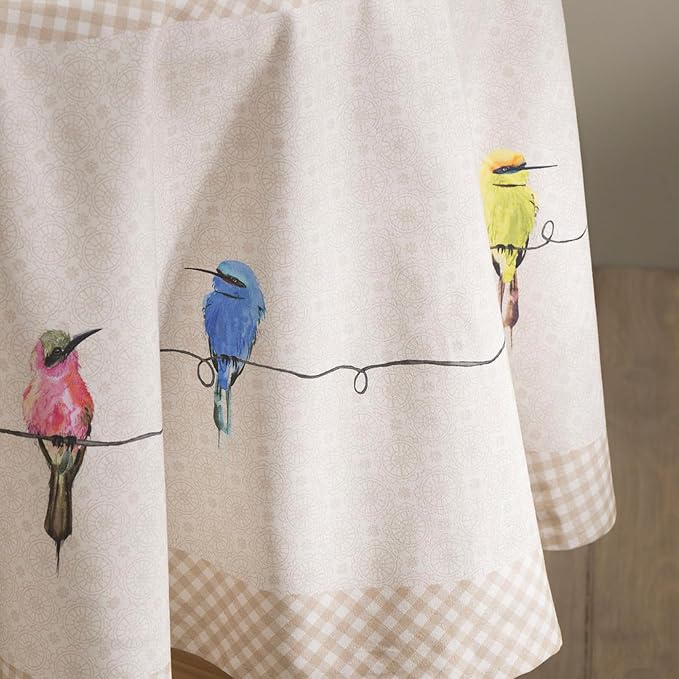 Maison d' Hermine Table Cloth Round Table 100% Cotton 69 Round Inches Tablecloth Reusable Decorative for Dining Kitchen Room Farmhouse Party Home Hotel Restaurant Spring Summer - Birdies on Wire