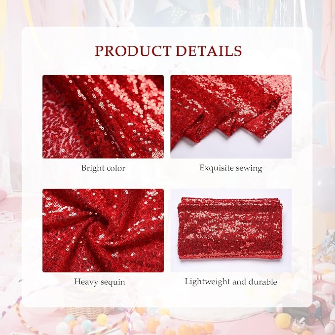 54 Pieces of Red Sequin Chair Ribbons and Table Runners, 48 Sequin Chair Bows, 6 Glitter Table Runners, Suitable for Wedding Parties Birthday Meeting Events Decorations (Red)