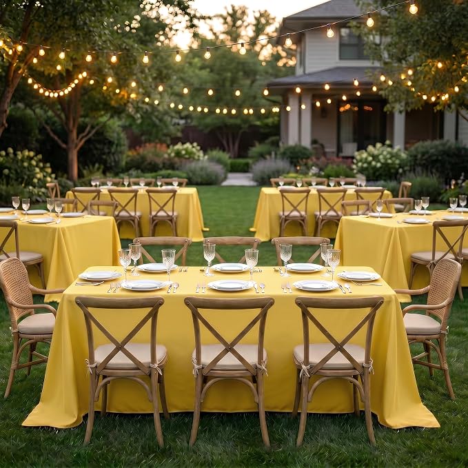 Fitable 6 Pack Yellow Rectangle Table Clothes - 90 x 132 Inch - Wrinkle and Stain Resistant Fabric Tablecloths, Washable Polyester Table Covers for Wedding, Party, Banquet, Formal Events