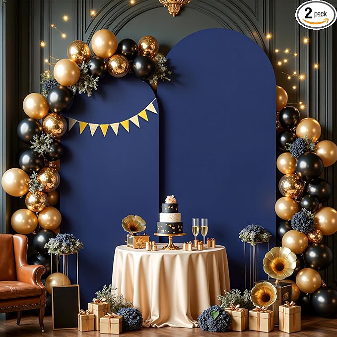 Navy Blue Arch Cover 2 Set-7.2FT, 6FT Arch Backdrop Cover Spandex Fitted Wedding Arch Stand Covers for Bridal Shower Wedding Baby Shower Birthday Party Banquet Photo Background Decorations