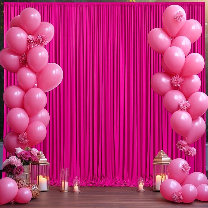 10ft x 7ft Hot Pink Backdrop Curtain for Parties Fuchsia Wrinkle Free Backdrop Drapes Panels for Baby Shower Birthday Photo Photography Polyester Fabric Background Decoration