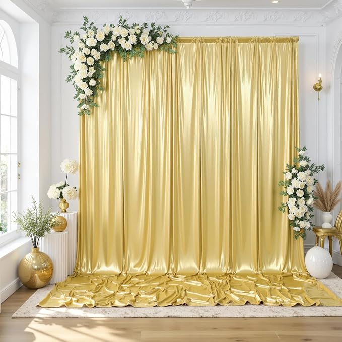 gogoparti 30x14FT Gold Sequin Backdrop Curtain - 6 Panels of 5x14FT Wrinkle-Free Reusable Glitter Drapes for Photography, Weddings, Birthdays & Parties