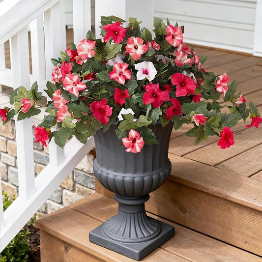 2PCS Artificial Petunia Flowers for Outdoors, Fake Flowers for Outdoor Planters UV Resistant Faux Silk Petunias for Garden Porch Yard Balcony Patio Realistic Home Kitchen Decor(Red Pink White)