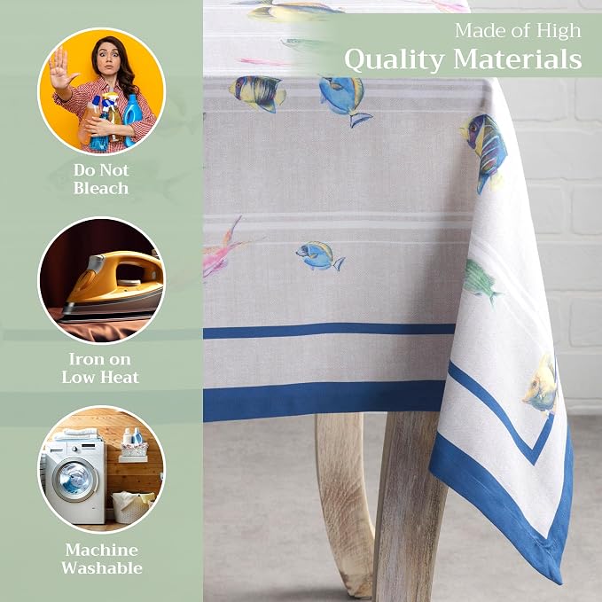 Maison d' Hermine Table Cloth Rectangle Table 100% Cotton 60 x 120 Inches Tablecloth Reusable Decorative for Dining Kitchen Room Farmhouse Party Home Hotel Restaurant Spring Summer - Poisson