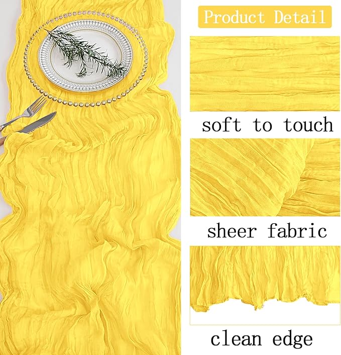 16 Pack Lemon Yellow Cheesecloth Table Runner 20 x 120 inch Gauze Table Runners 10 FT Long,Semi Sheer Boho Cheese Cloth Fabric Table Runner Bulk for Party,Wedding,Baby Shower,Bridal Shower Decoration