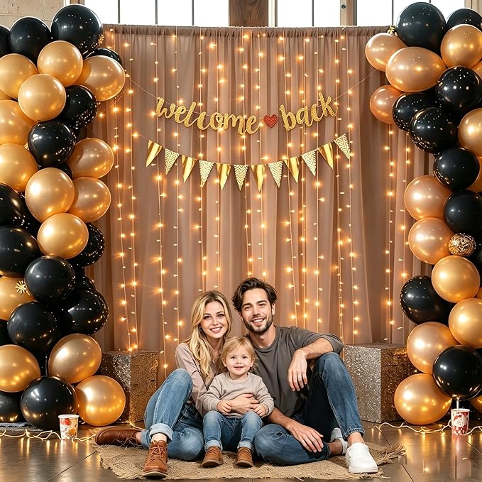 10ft x 10ft Taupe Chiffon Backdrop Curtain with Lights String for Parties,2 Panels Sheer Tulle Curtain Wedding Backdrop for Baby Shower Birthday Party Ceremony Reception Home Decorations