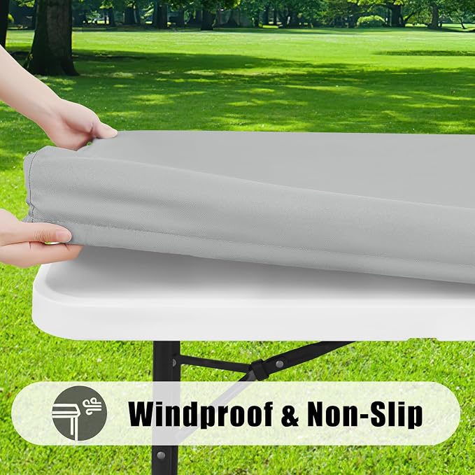 Smiry 4 Pack Rectangle Picnic Table Cloth, Waterproof Elastic Fitted Tablecloths, Washable Polyester Rectangular Patio Table Cover for Camping, Indoor and Outdoor (Light Grey, 30"x72")
