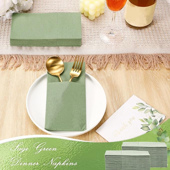 Seajan 120 Pcs Sage Green Napkins 2 Ply 16"x16" Sage Green Linen Feel Napkins Disposable Soft Linen Dinner Wedding Guest Hand Towels for Wedding Bridal Baby Shower Decorations Supplies