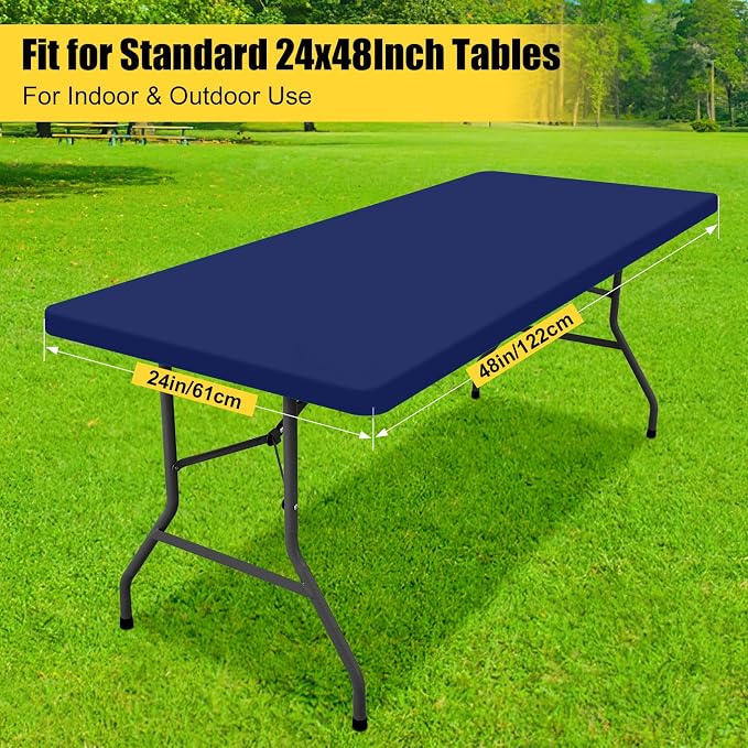 Smiry 3 Pack Rectangle Table Cloth, Elastic Fitted Flannel Backed Vinyl Tablecloths for 4ft Folding Tables, Waterproof Wipeable Table Covers for Indoor, Outdoor, Camping and Picnic (Navy, 24"x48")